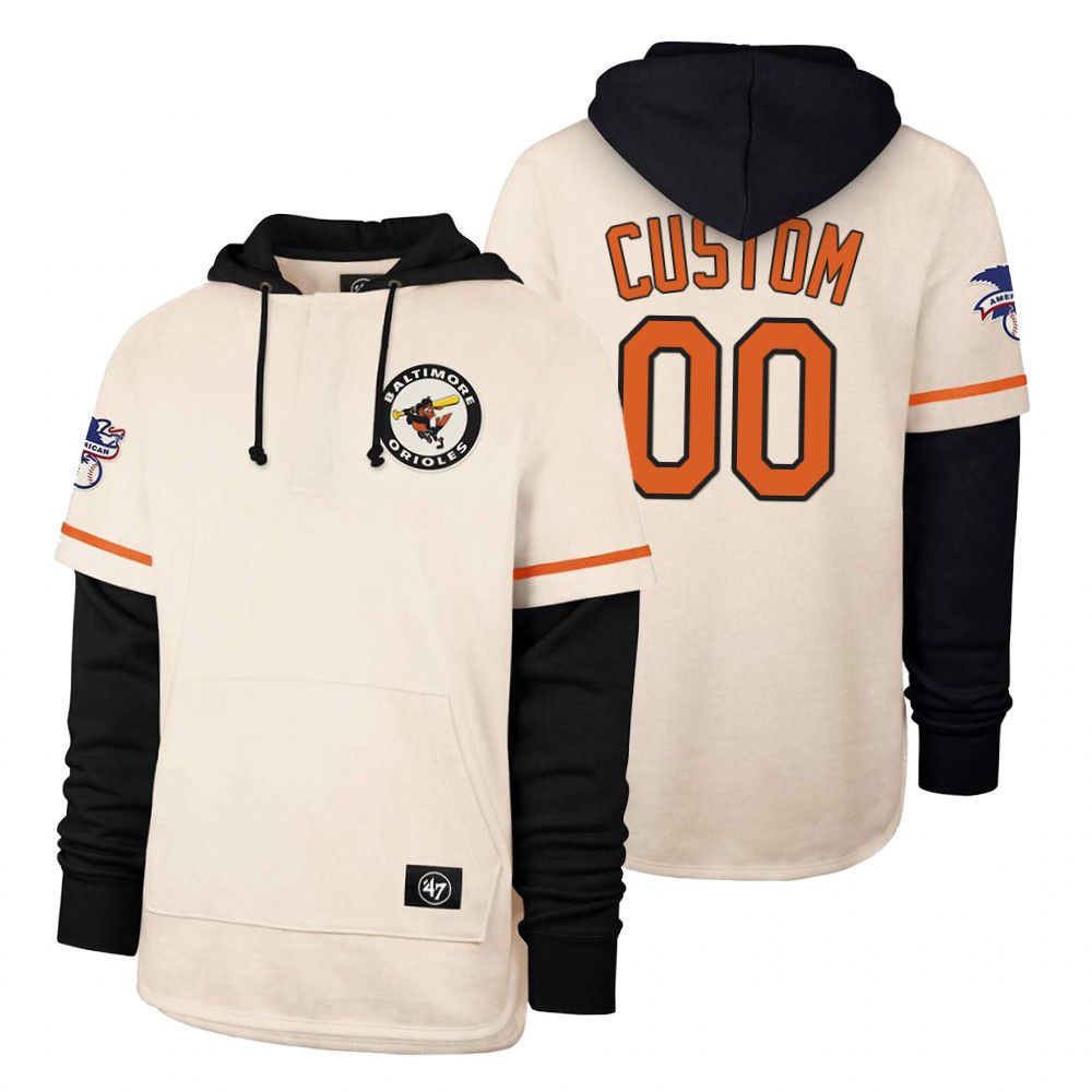 Men Baltimore Orioles #00 Custom Cream 2021 Pullover Hoodie MLB Jersey->customized mlb jersey->Custom Jersey